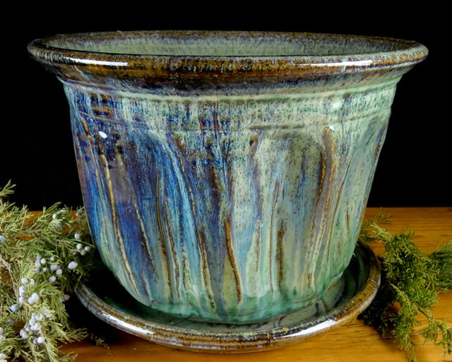 Four Piece Mixing Bowl Set in Gloss Green Glaze glaze by Bowen Pottery