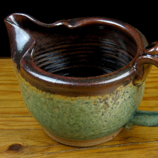 Handmade stoneware gravy boat with plate in Hobbit/ Tenmoku glaze by Bowen  Pottery